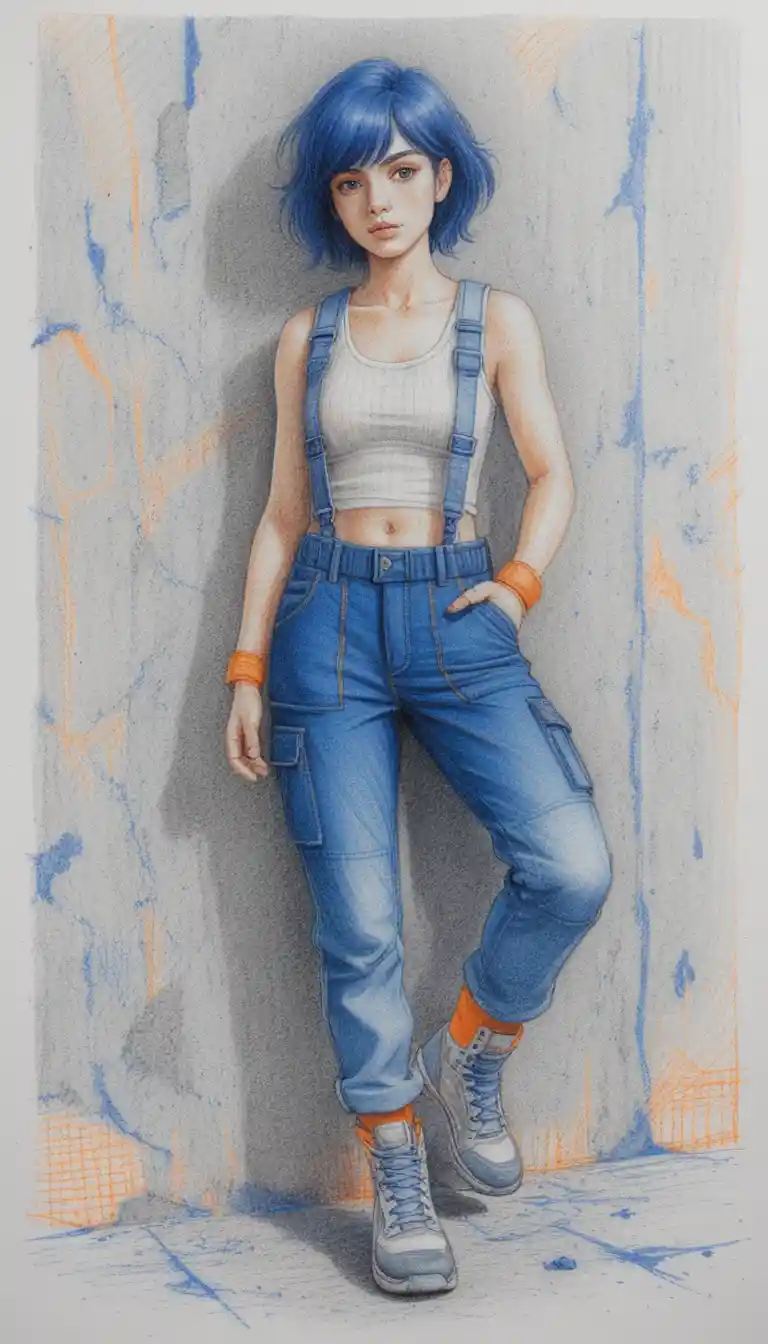 Young woman in tactical straps against concrete wall
