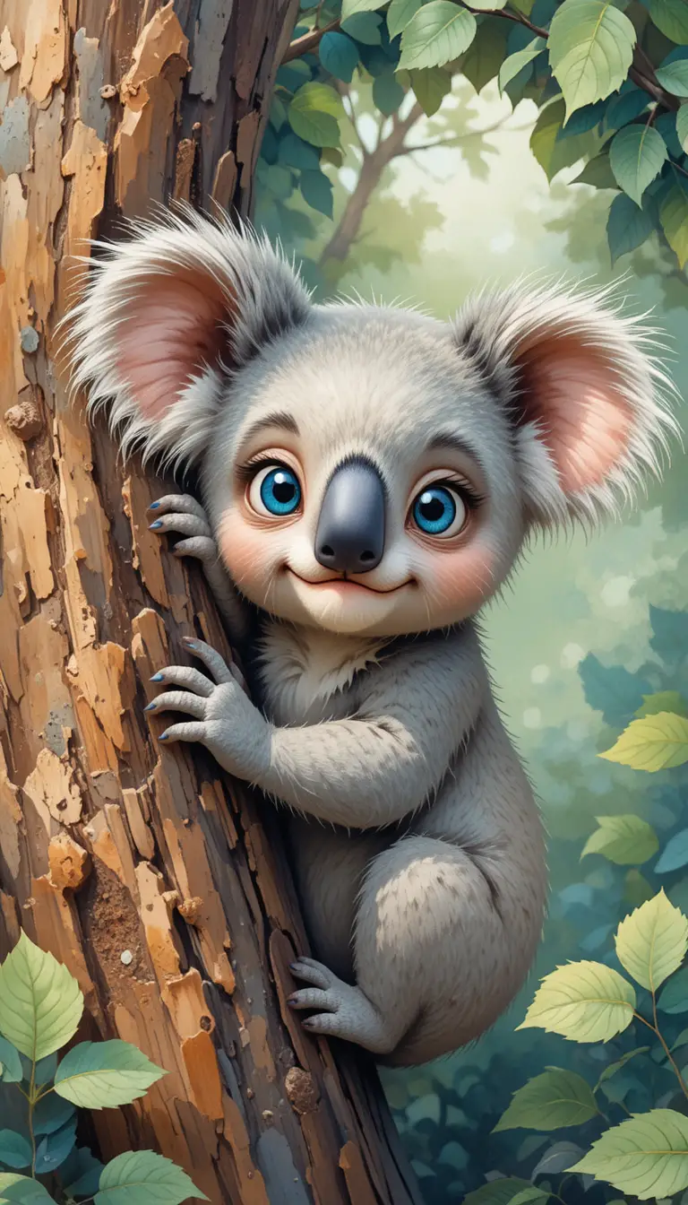 Adorable koala regardant derrière un eucalyptus en doux style aquarelle