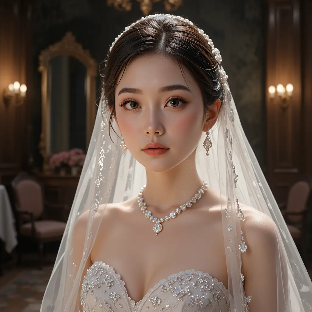 Primo piano cinematografico di una sposa coreana velata