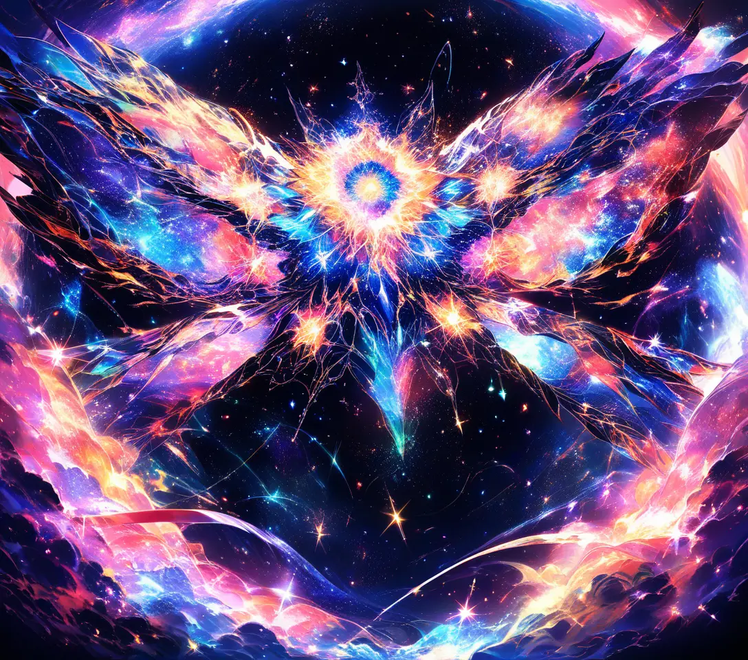 Papillon Cosmique Formé de Galaxies dans un Espace Profond Vibrant