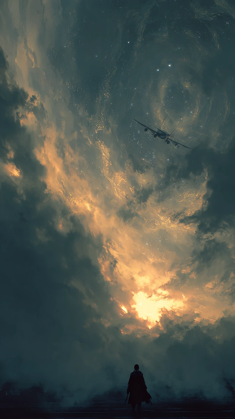 Airplane soaring high above as it crosses the sky