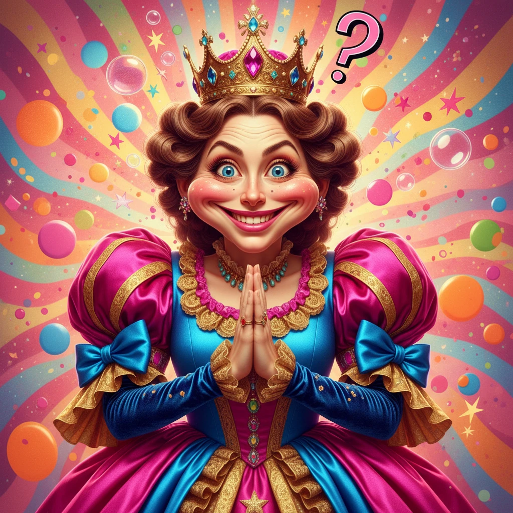 Playful crowned woman with exaggerated regal expression