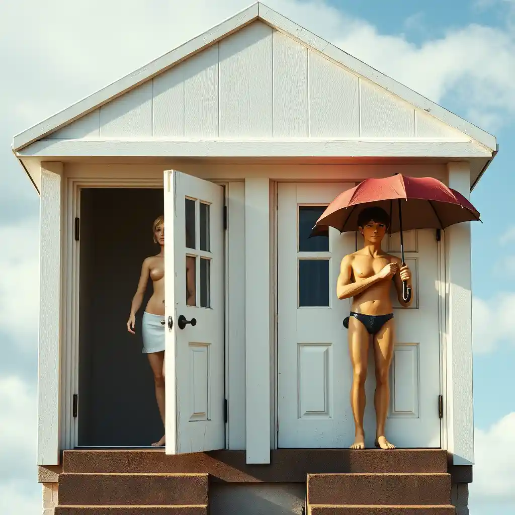 Traditional weather house with male and female figures