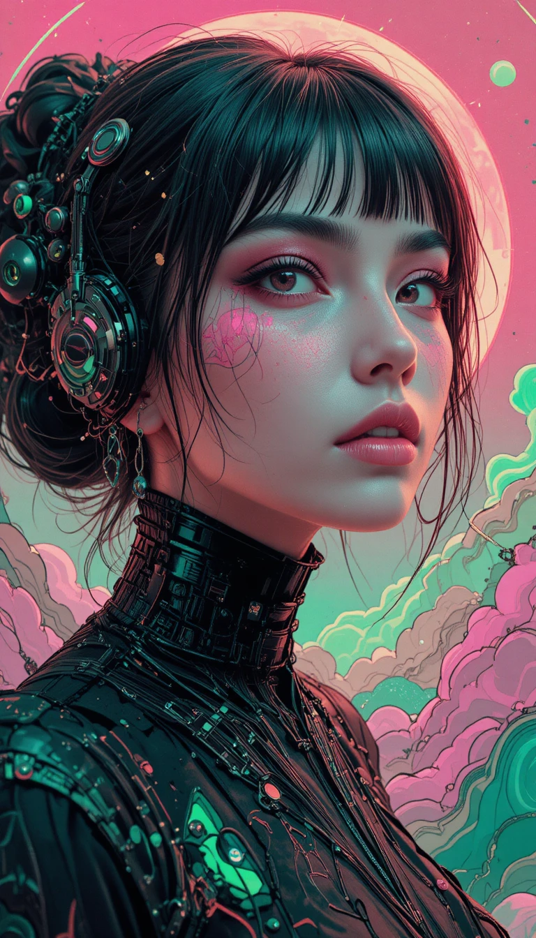 Mulher futurista vanguardista em estilo manga neon surreal