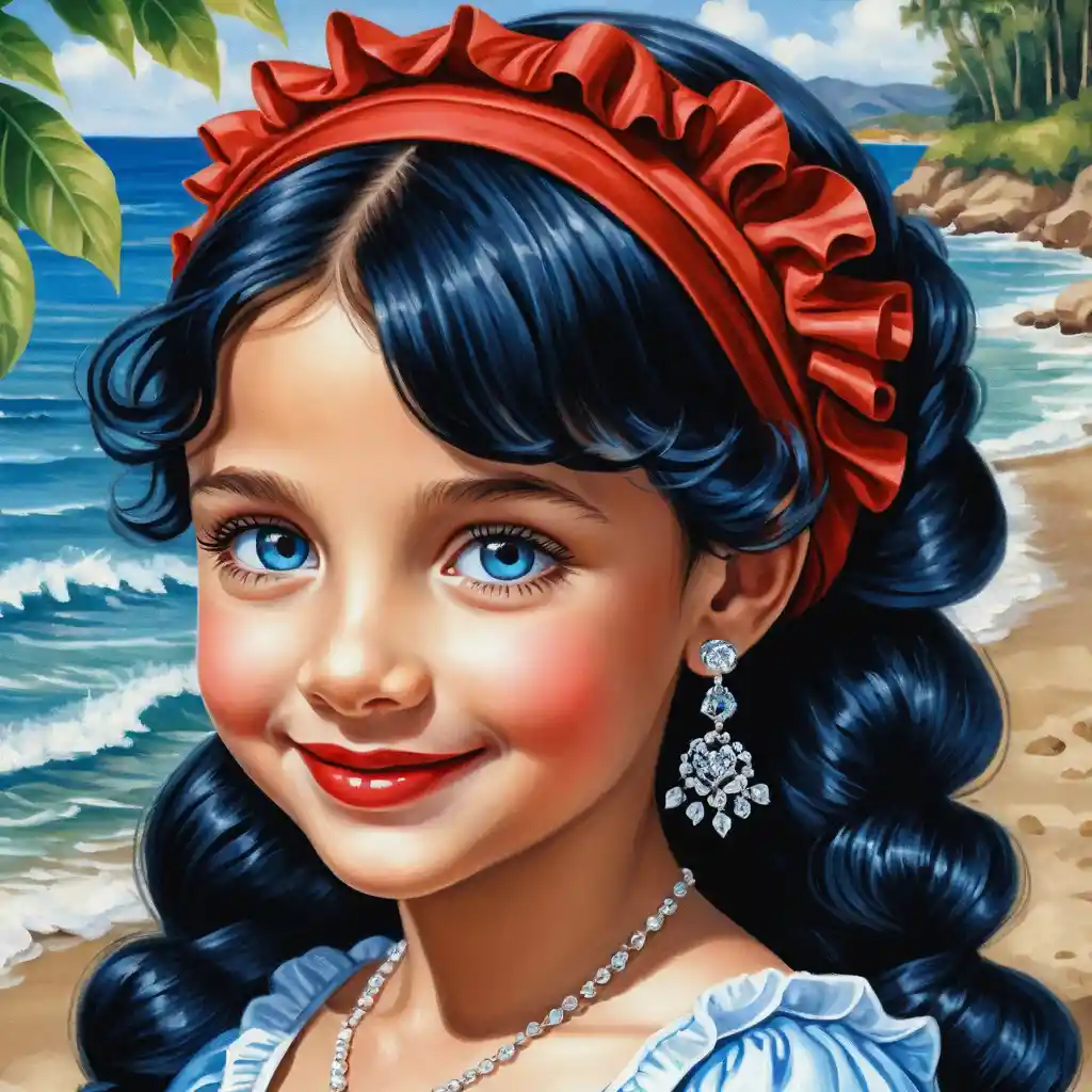 Vintage smiling girl with long curly hair in summer