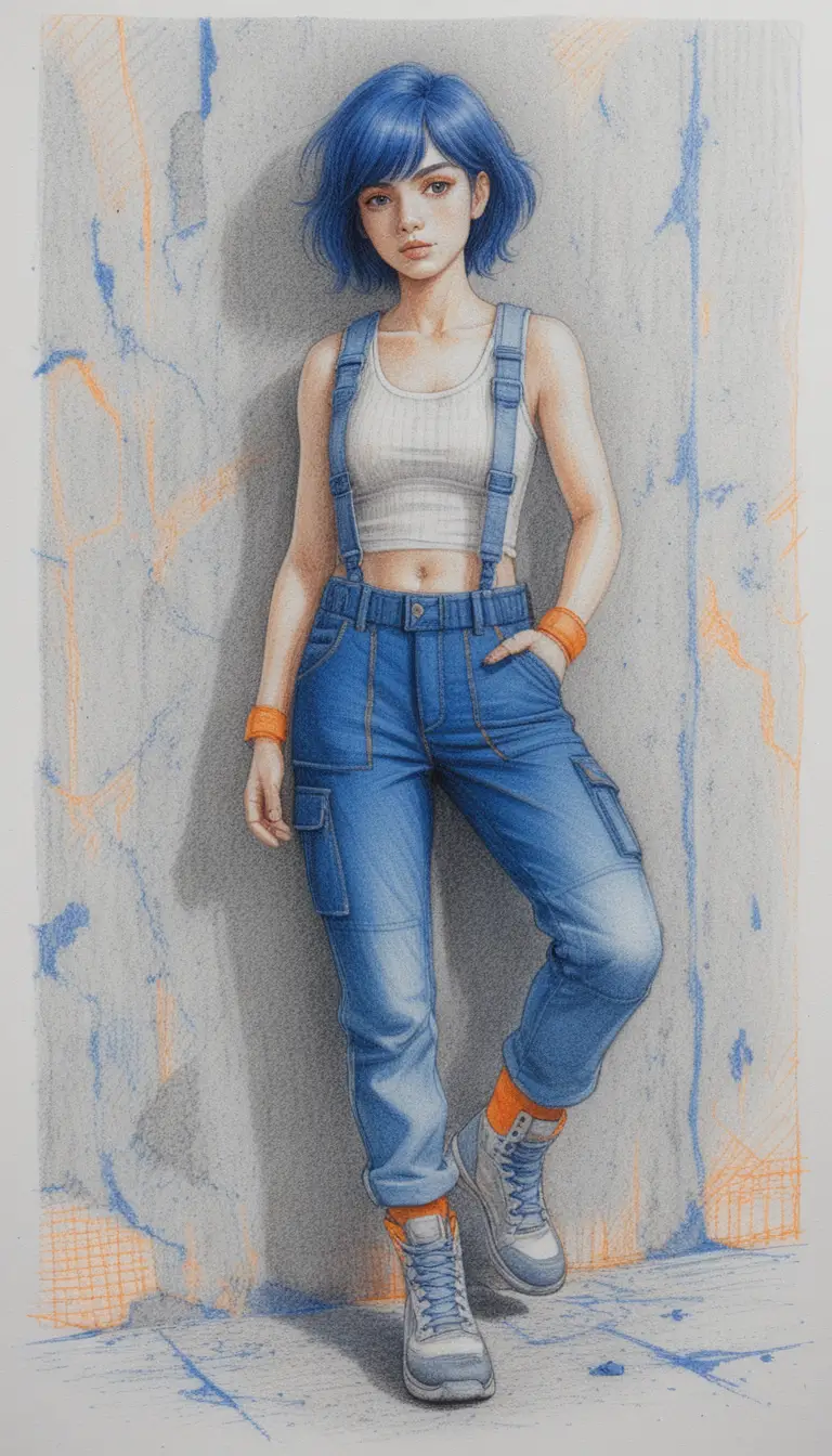Young woman in tactical straps against concrete wall