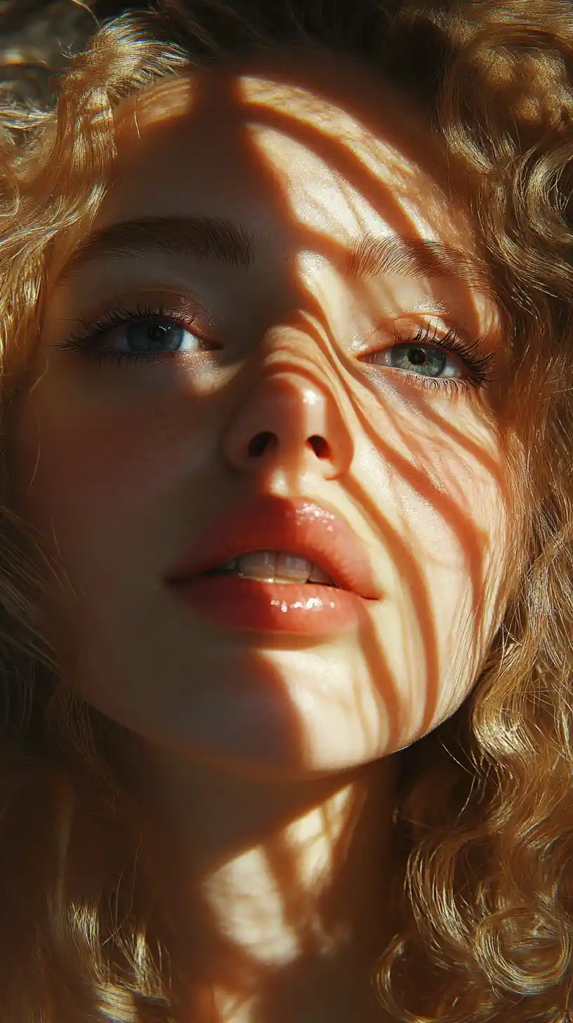 Golden light close up portrait of a young blonde woman