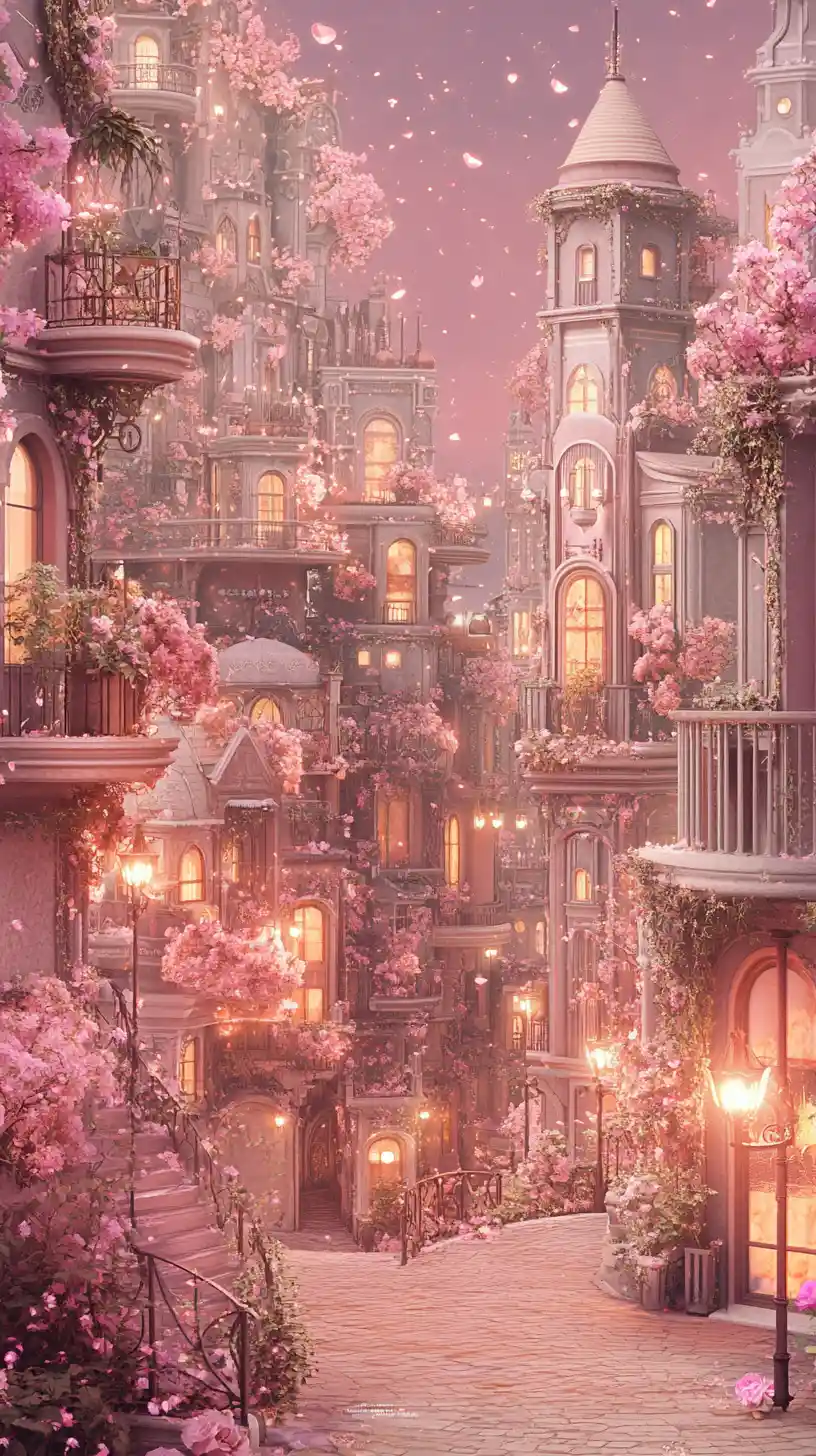 Romantic Fantasy Cityscape With Ornate Fairytale Architecture