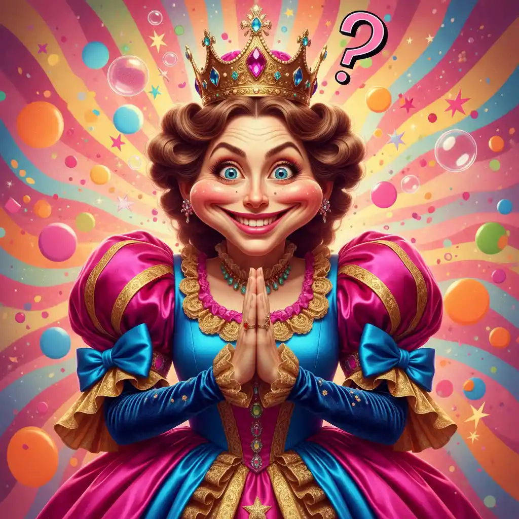 Playful crowned woman with exaggerated regal expression