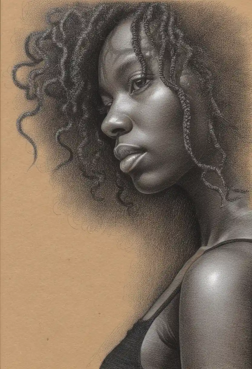 Color pencil portrait of an African girl with braided hair