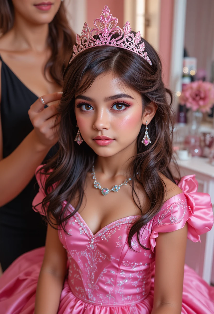 Young boy transformed into a glamorous pink princess