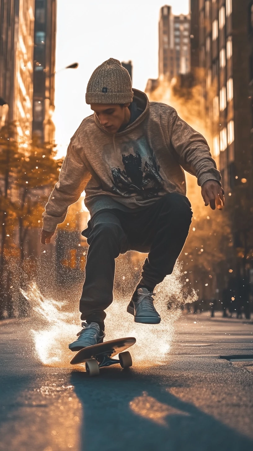 Young man on skateboard chased by ominous symbiont
