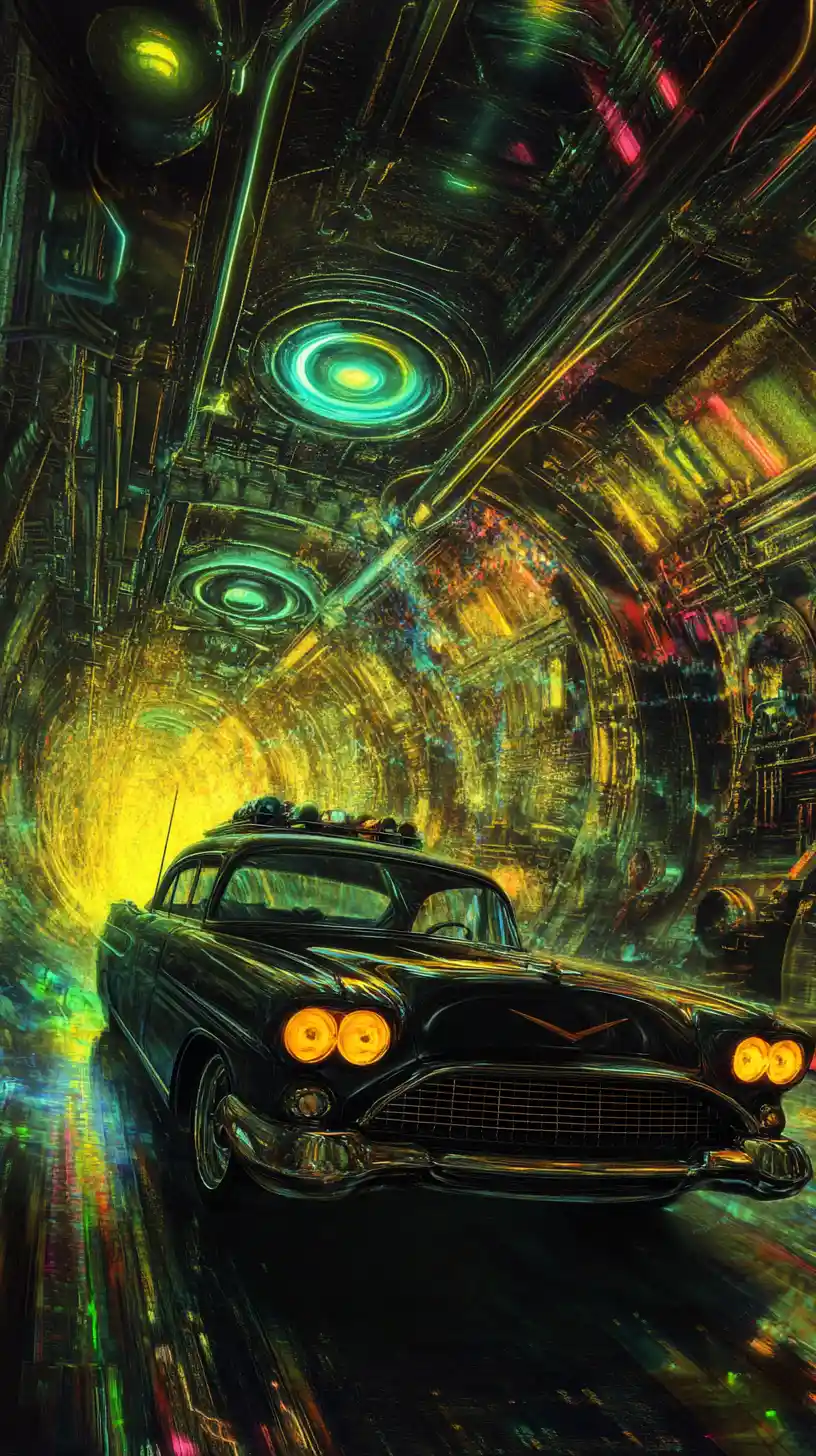 Car at a red and green light revving on the road