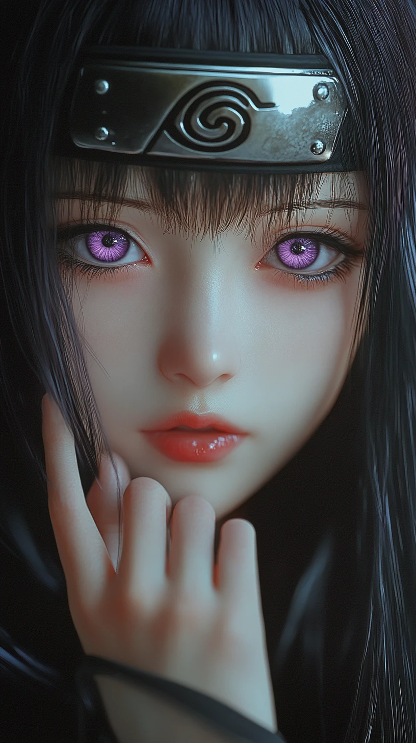 Pensive anime girl portrait with lavender eyes and headband