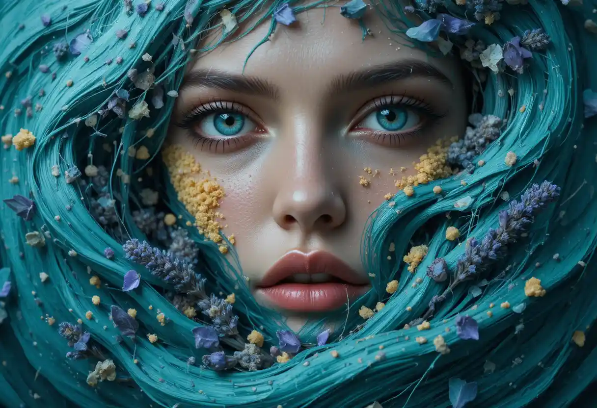 Primerísimo plano de una mujer con mirada triste y penetrante