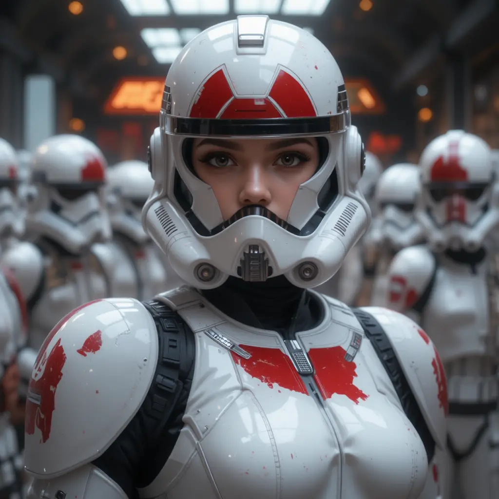 Confident Female Sci Fi Trooper In Futuristic Armor Design