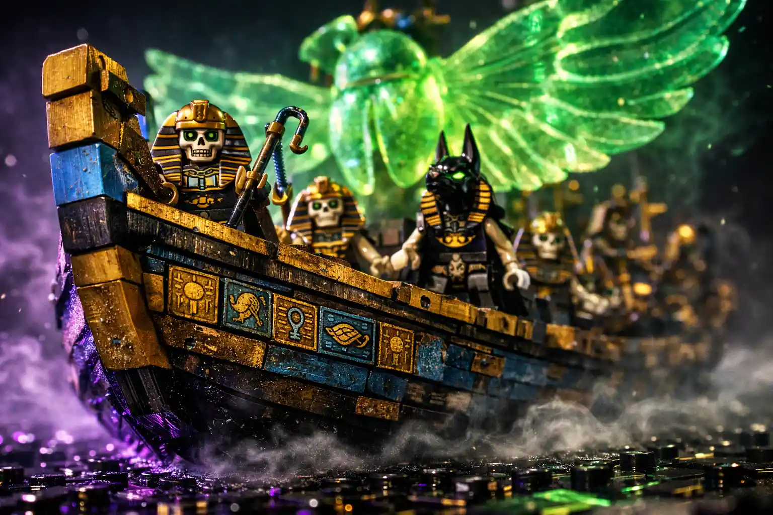 Macro view of a ghostly lego egyptian funerary ship
