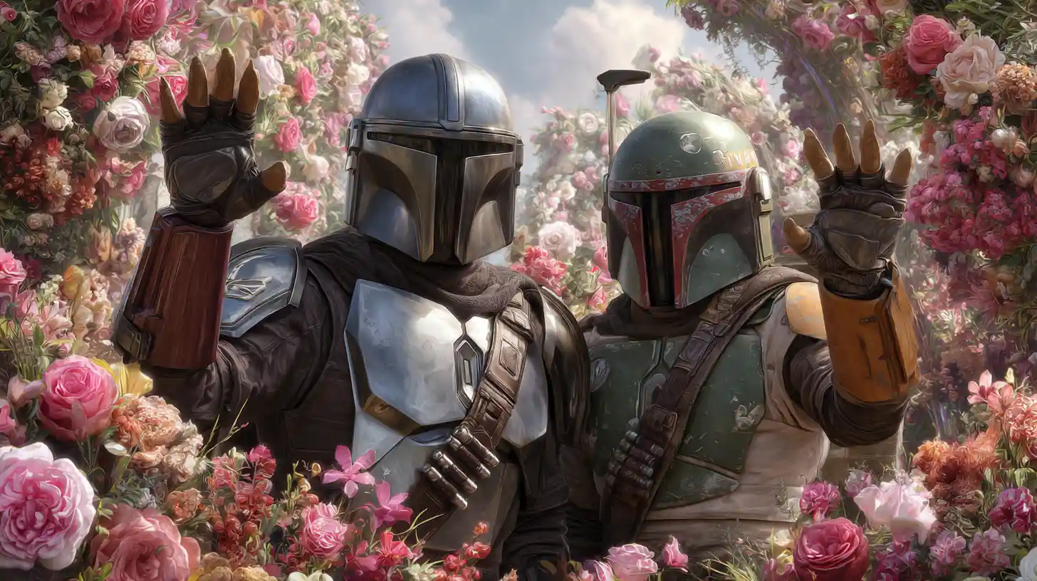 Armored warriors waving amid a lush spring flower bower