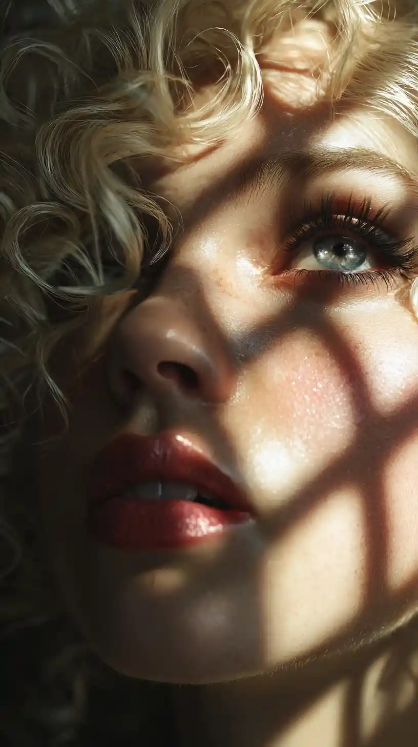Close up portrait of a young woman in patterned sunlight