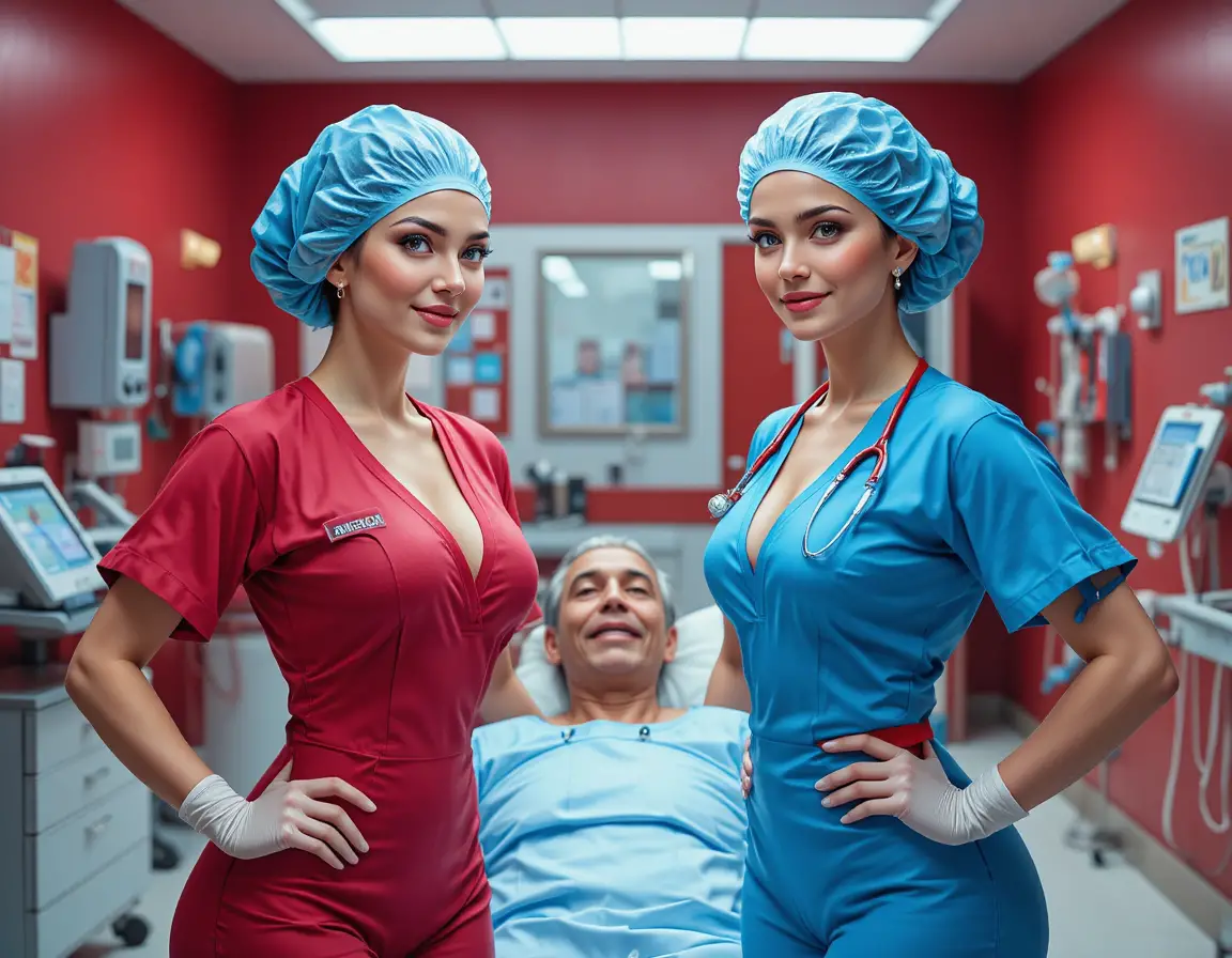 Confident medical workers standing in a modern hospital room