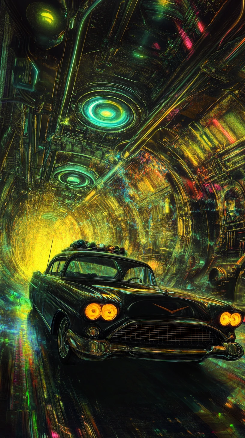 Car at a red and green light revving on the road