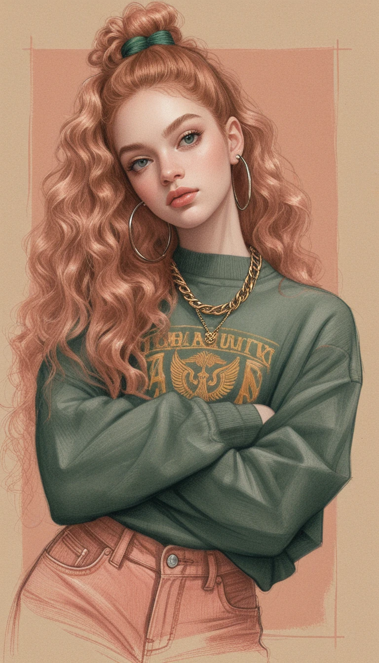 Illustration d’une femme confiante en sweat universitaire vintage