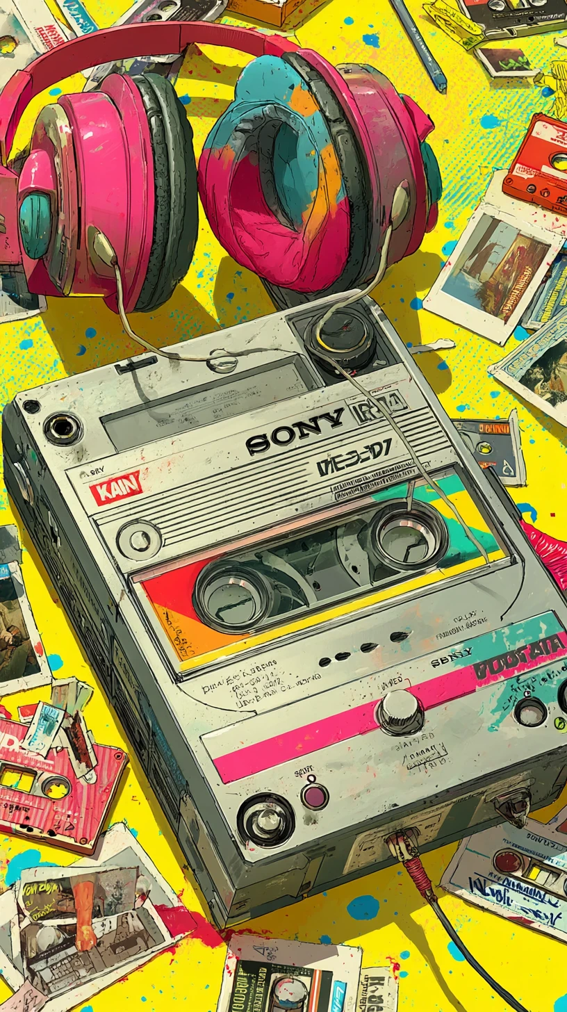 Reproductor de casete Sony Walkman flotante como héroe pop retro