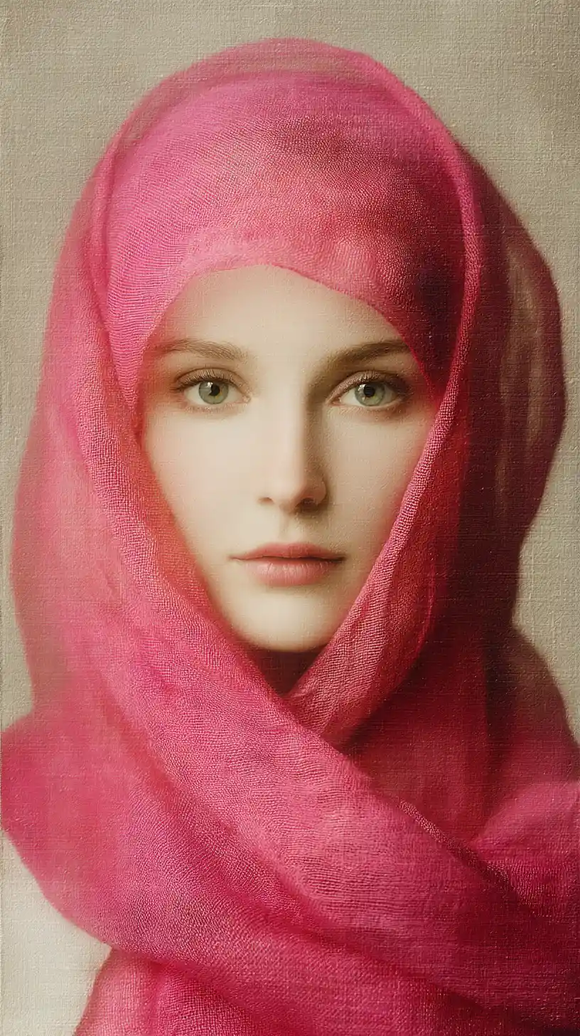Surreal portrait of a mature woman in white silk