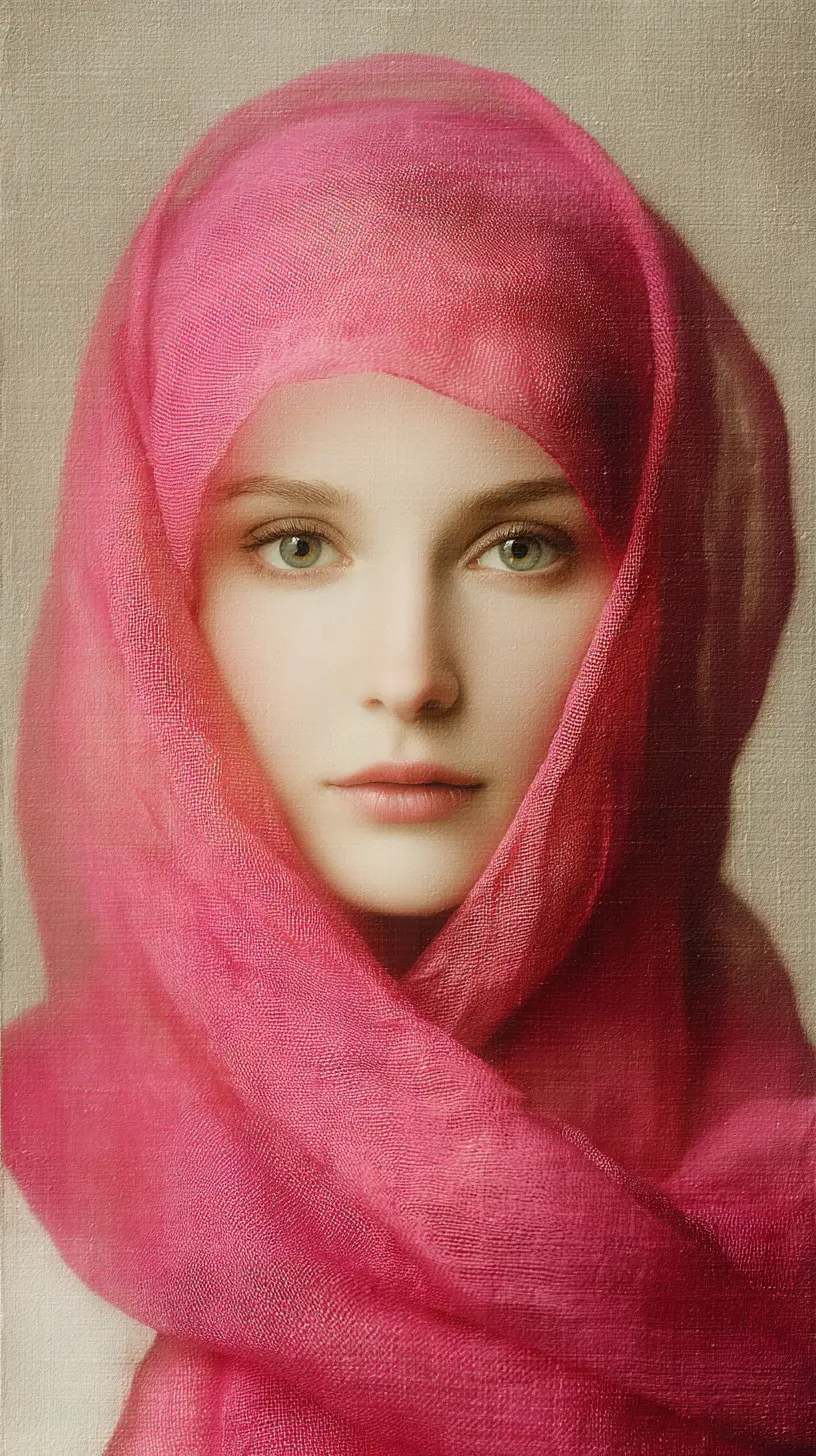 Surreal portrait of a mature woman in white silk
