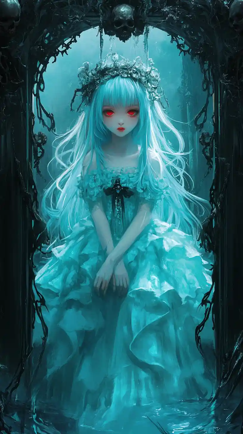 哥德鏡框中的空靈藍髮少女