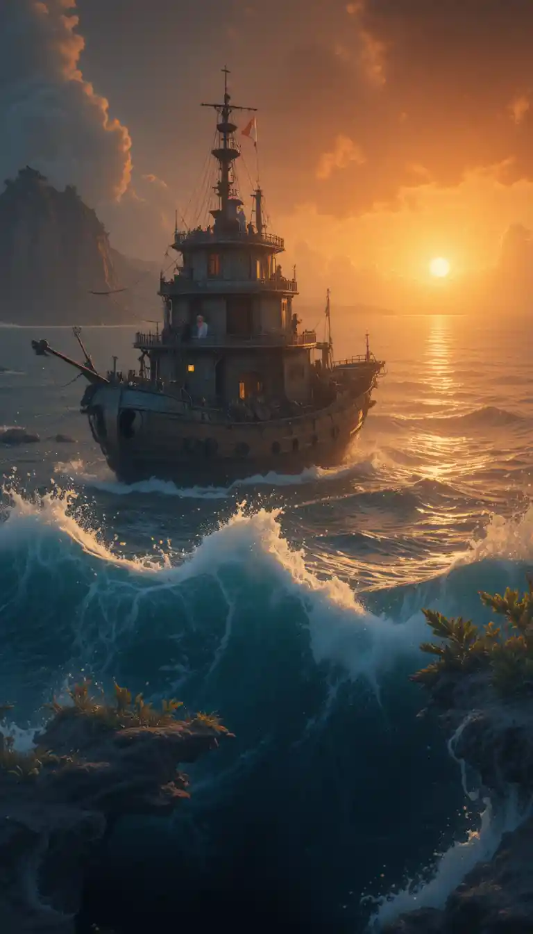 Old fisherman alone at sea chasing an unseen catch