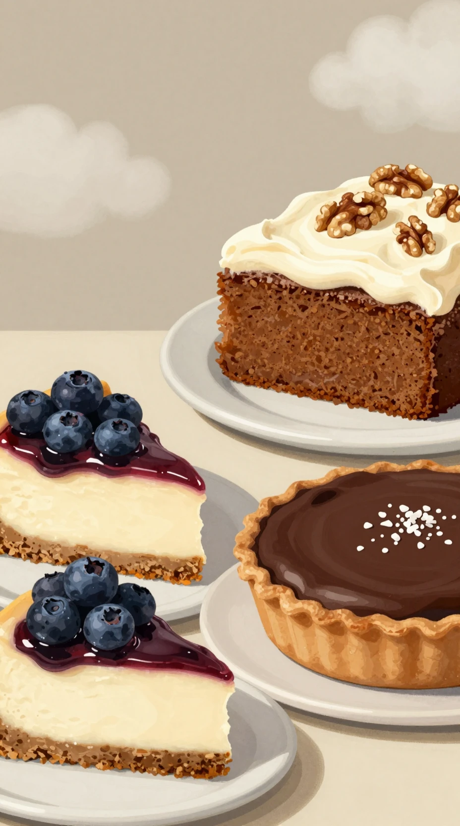 Three Classic American Cakes In Retro Illustrated Style