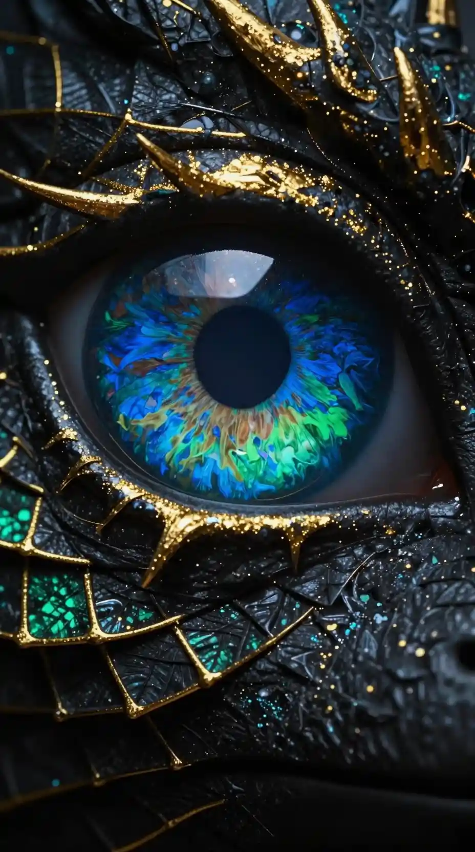 Extreme Close Up Of A Dragon Eye With Gold Detail