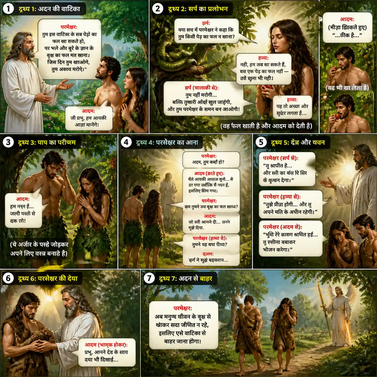 Adam and Eve standing in the lush garden of Eden