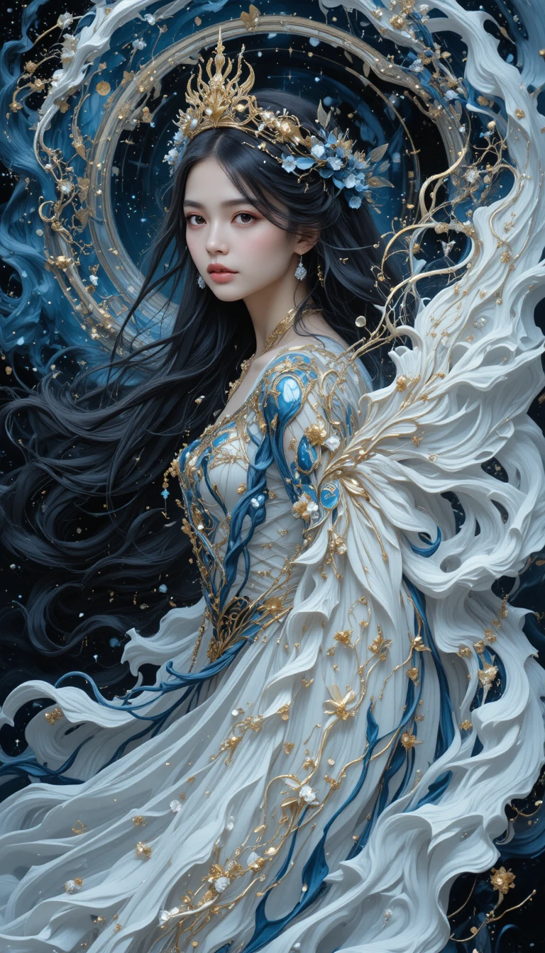Lunar princess girl floating in a cosmic fantasy universe
