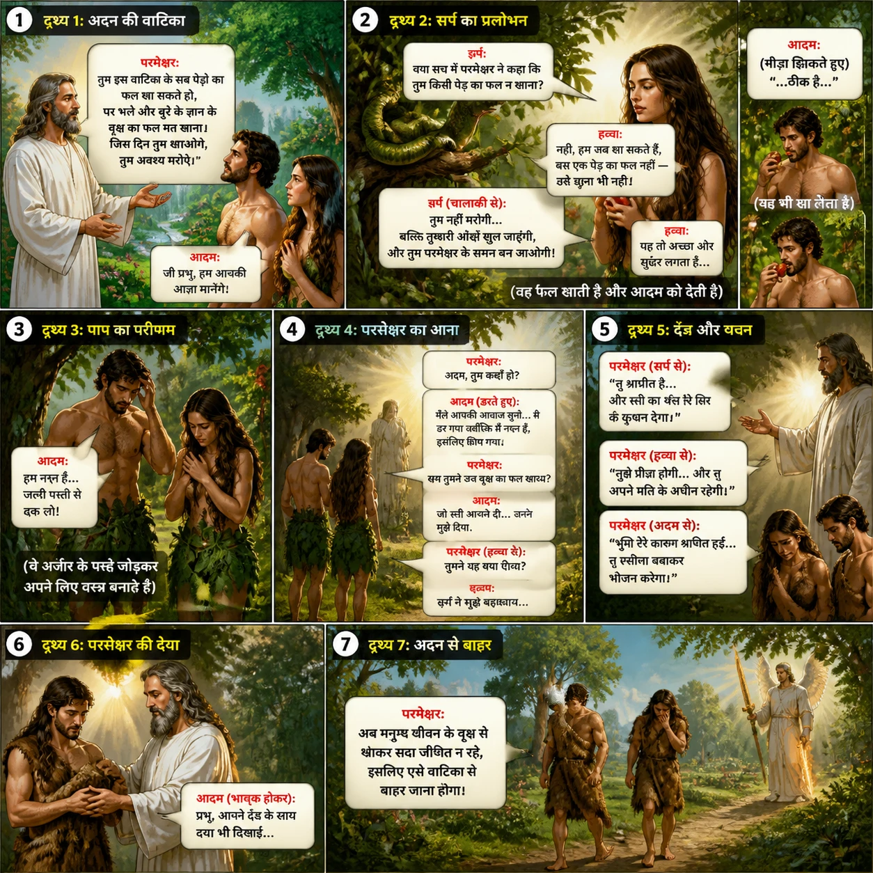 Adam and Eve standing in the lush garden of Eden