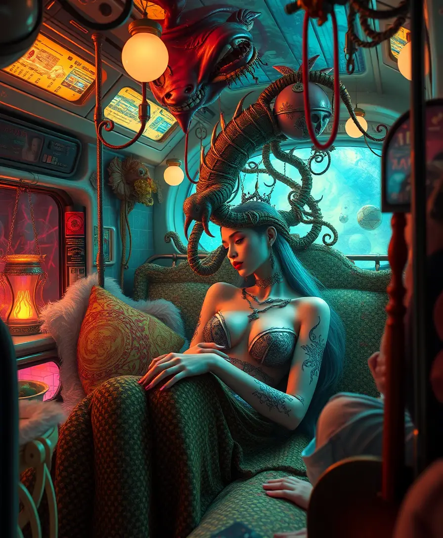 Surreal popsurrealism fantasy scene with sensual comic flair