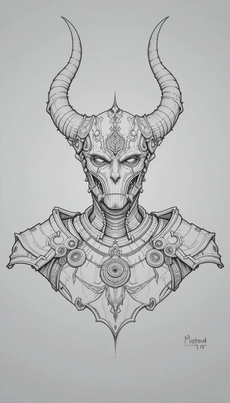 Fantasy horned helmet bust pencil concept drawing