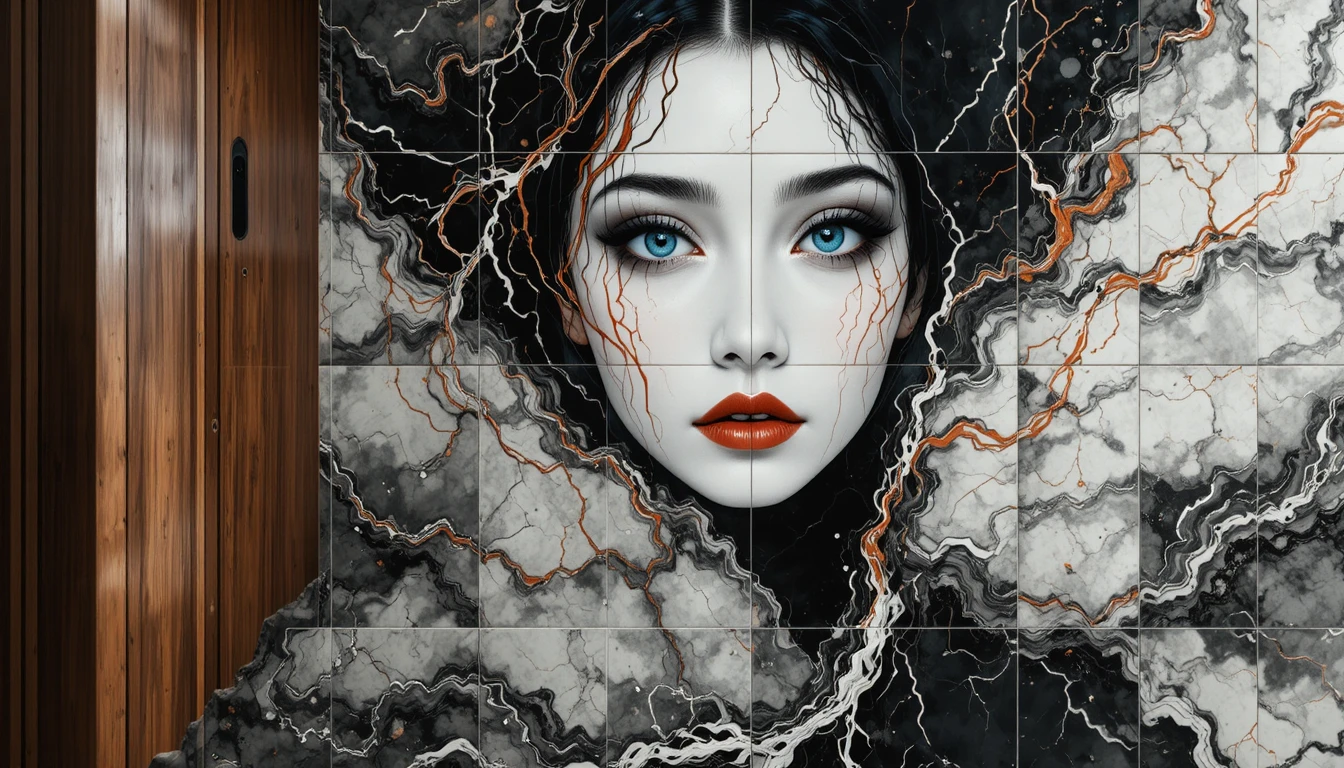 선명한 파란 눈을 지닌 여성의 먹화 초상