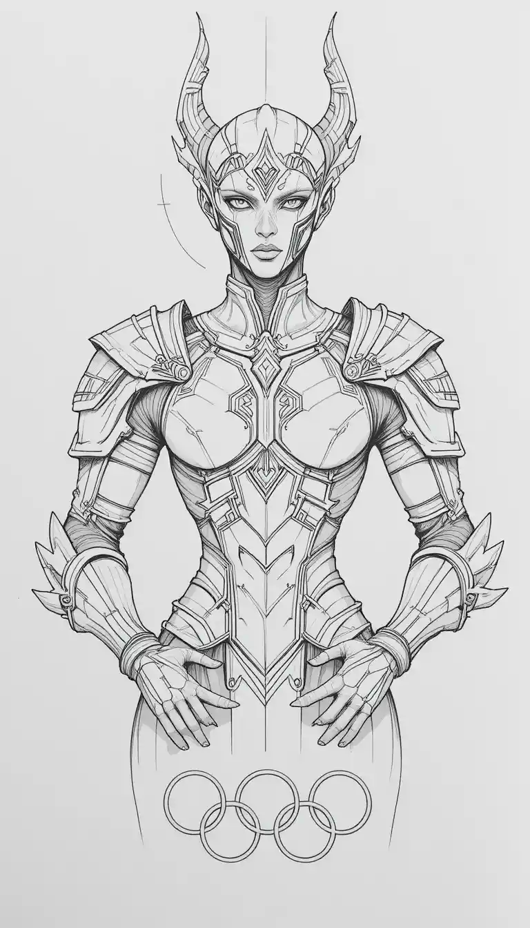Fantasy warrior in ornate armor with horned mask sketch