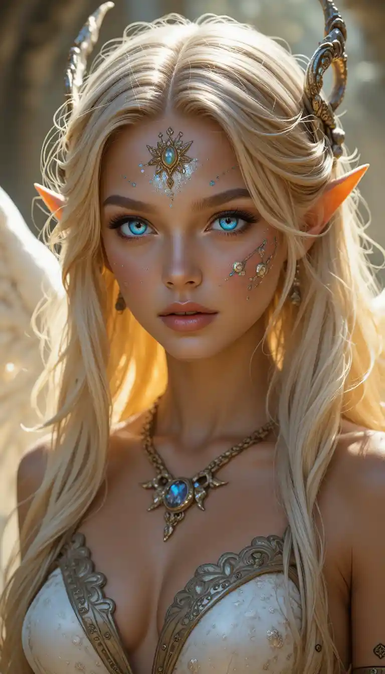 Young angelic feca girl in a mystical wakfu inspired world