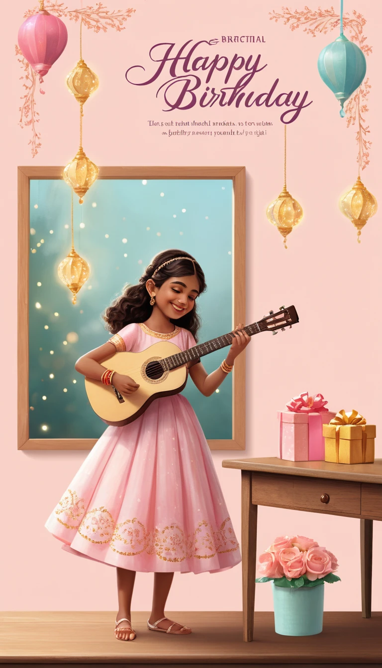 Pastel greeting card from Kanchan on a wooden desk