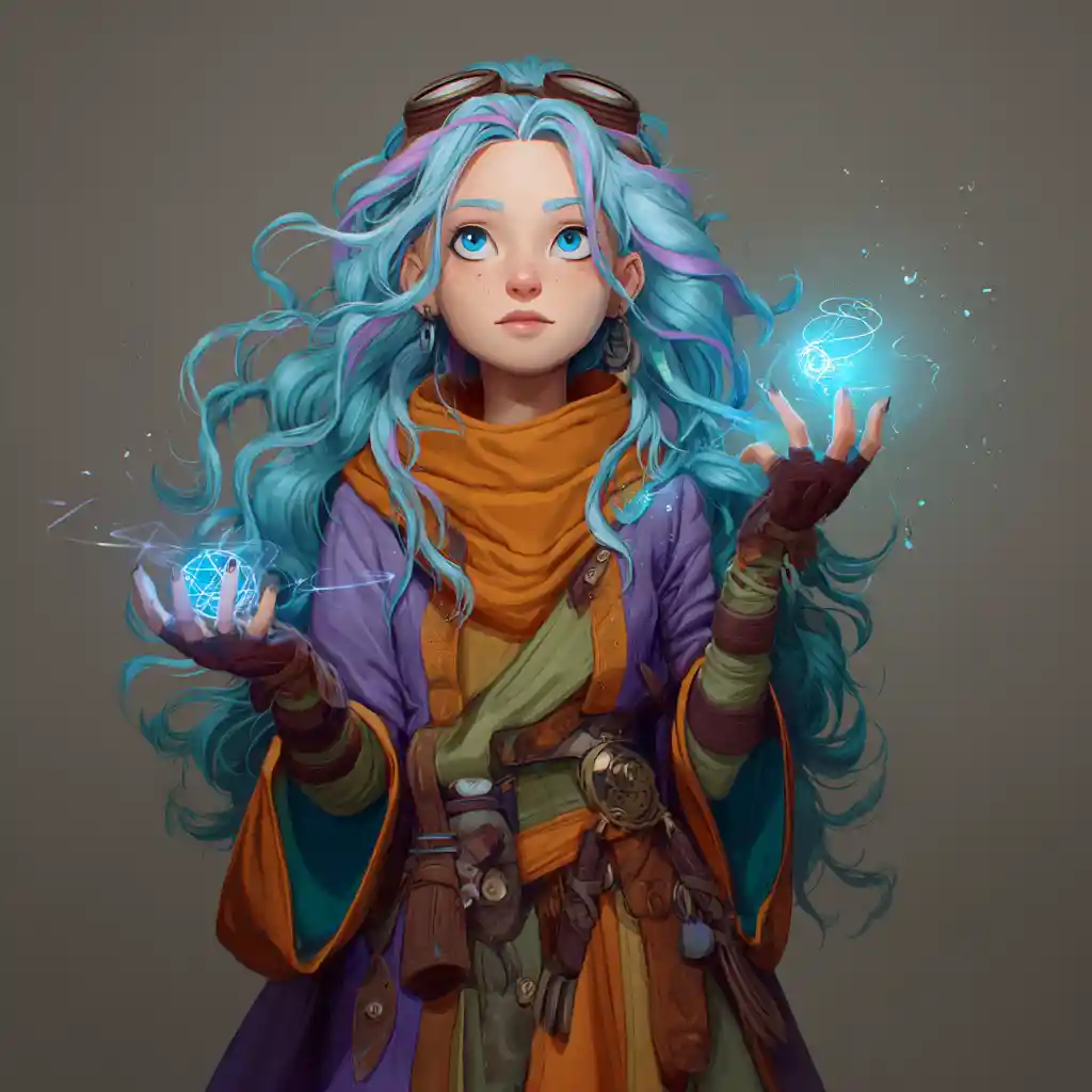 Colorful gnome witch girl casting transmutation magic