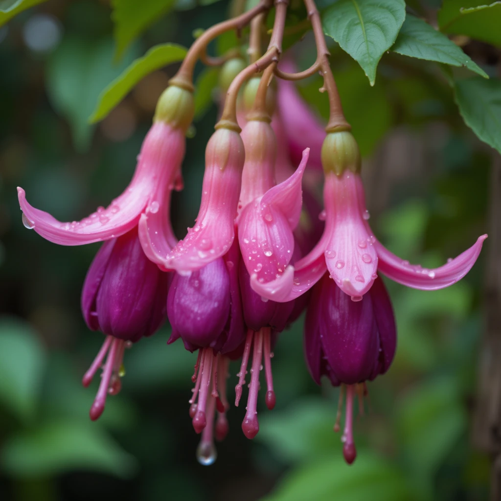 Close up pink flowers with water droplets in garden