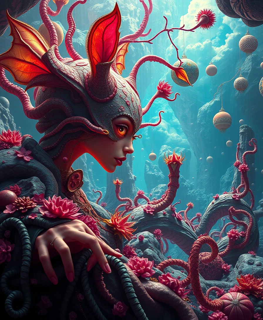 Simbiopse parasitária surreal em uma fantasia pop-surreal vívida