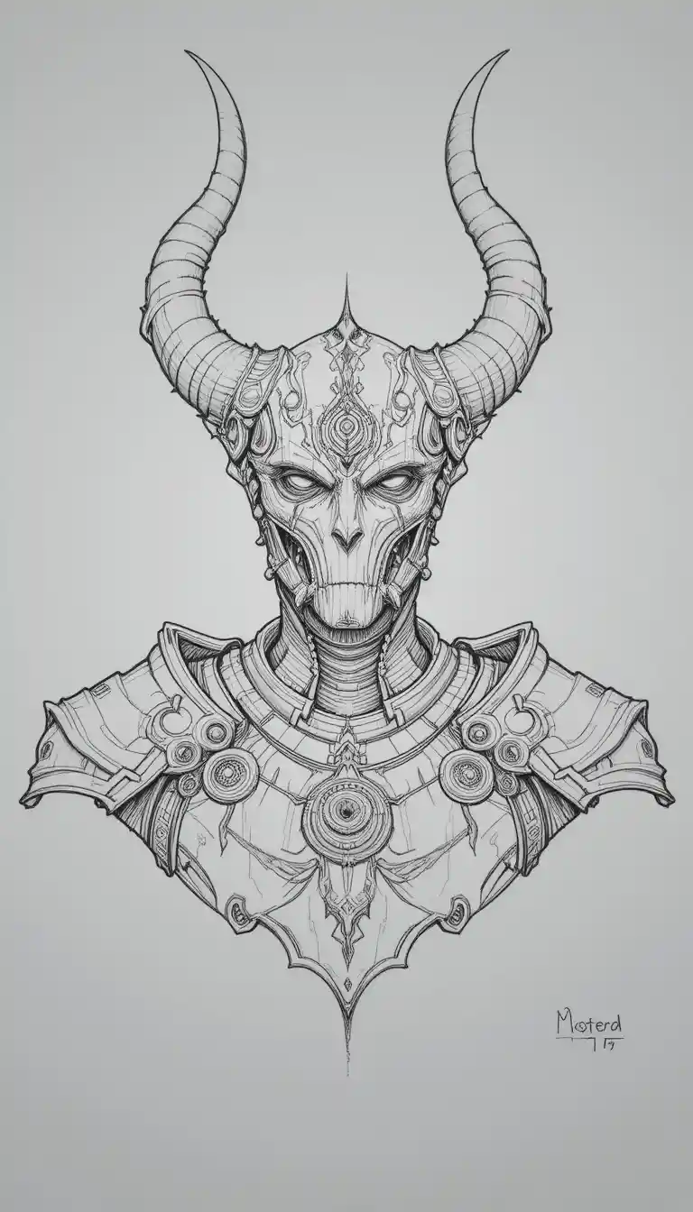 Fantasy horned helmet bust pencil concept drawing