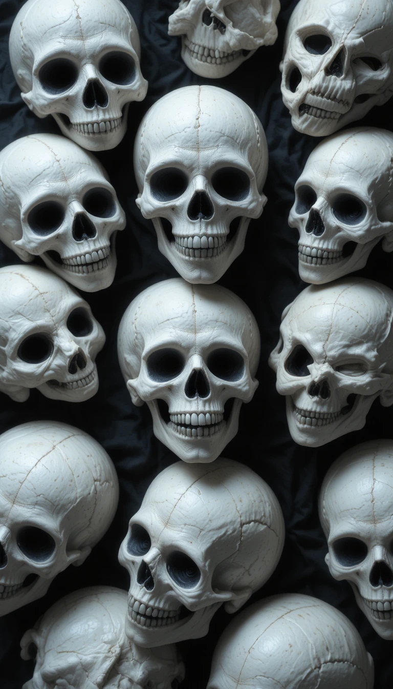 White skulls on a black and white urban decay background