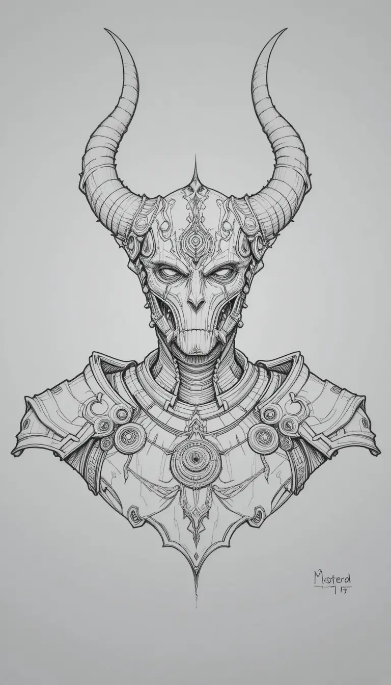 Fantasy horned helmet bust pencil concept drawing