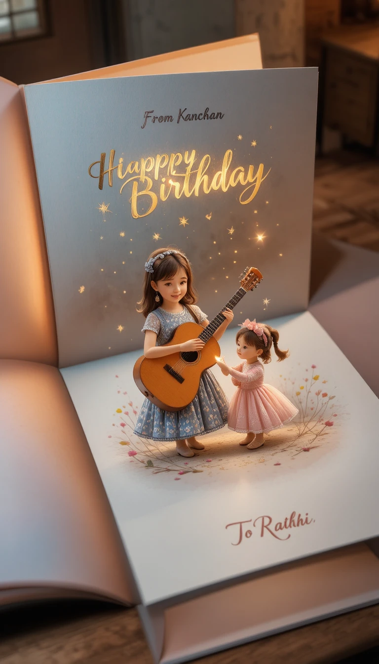 Soft pastel greeting card on a warm wooden desk