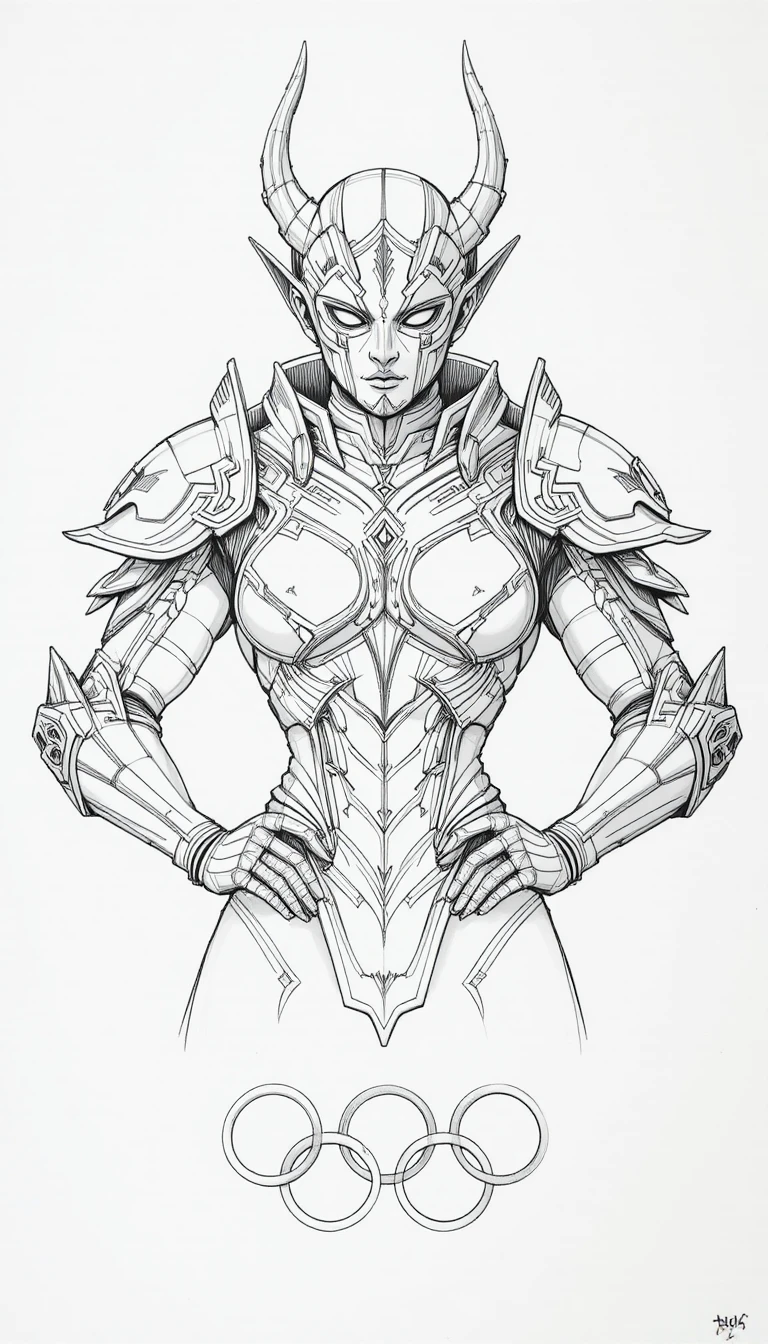 Masked fantasy warrior in ornate armor pencil sketch